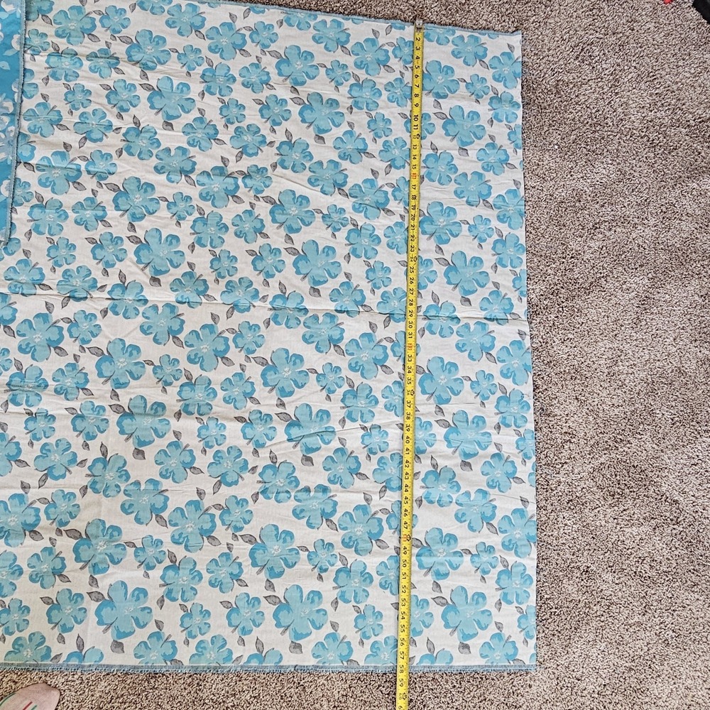 1950s 1960s Jacquard Fabric Double Sided Blue Hybiscus Floral 2 Yards x 57 Inch - Picture 8 of 9